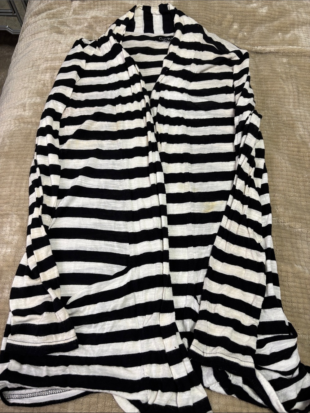 Calvin Klein Black and White Striped Open Cardigan